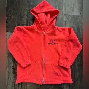 Girl’s size 5T vibrant coral colored Mackinac Island fleece hoodie